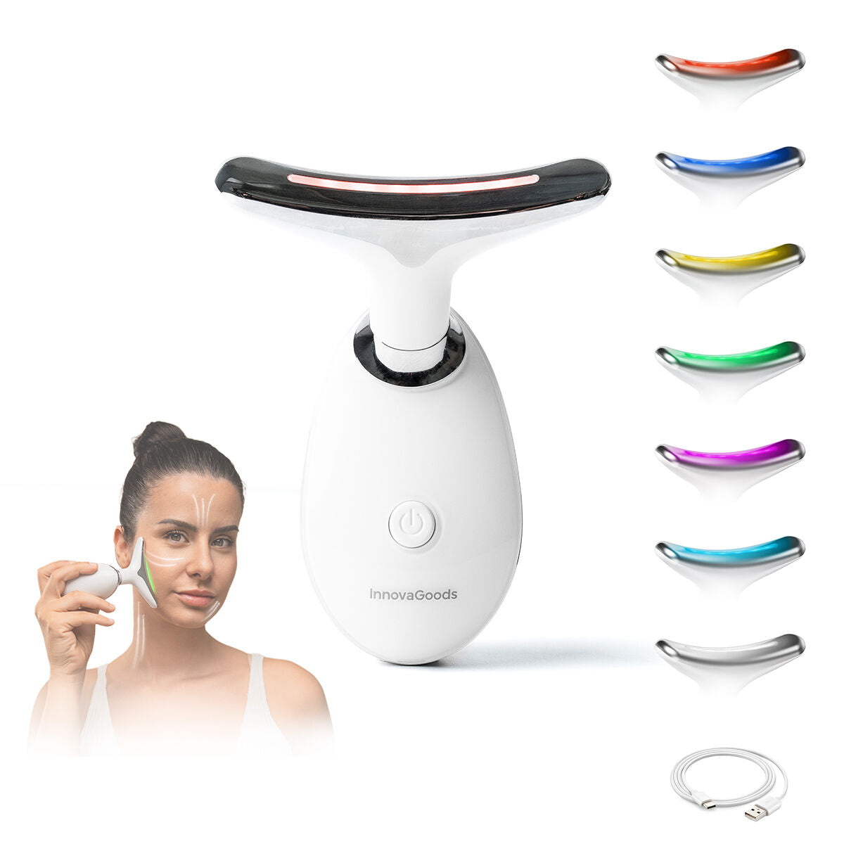 Innovagoods Masajeador Facial Eléctrico Reafirmante Para Cara Y Cuello Con Led, Ems Y Calor Selora Innovagoods