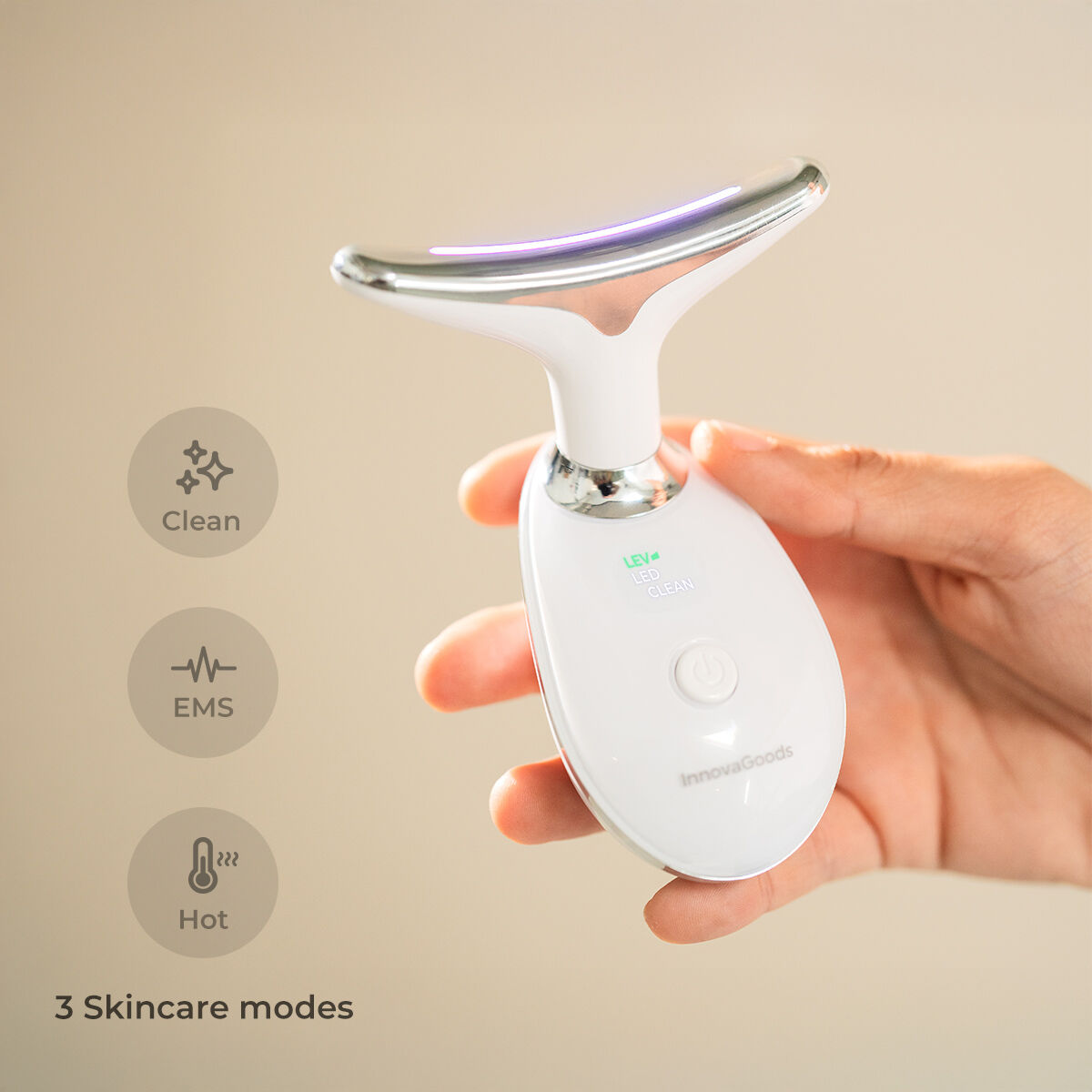 Innovagoods Masajeador Facial Eléctrico Reafirmante Para Cara Y Cuello Con Led, Ems Y Calor Selora Innovagoods